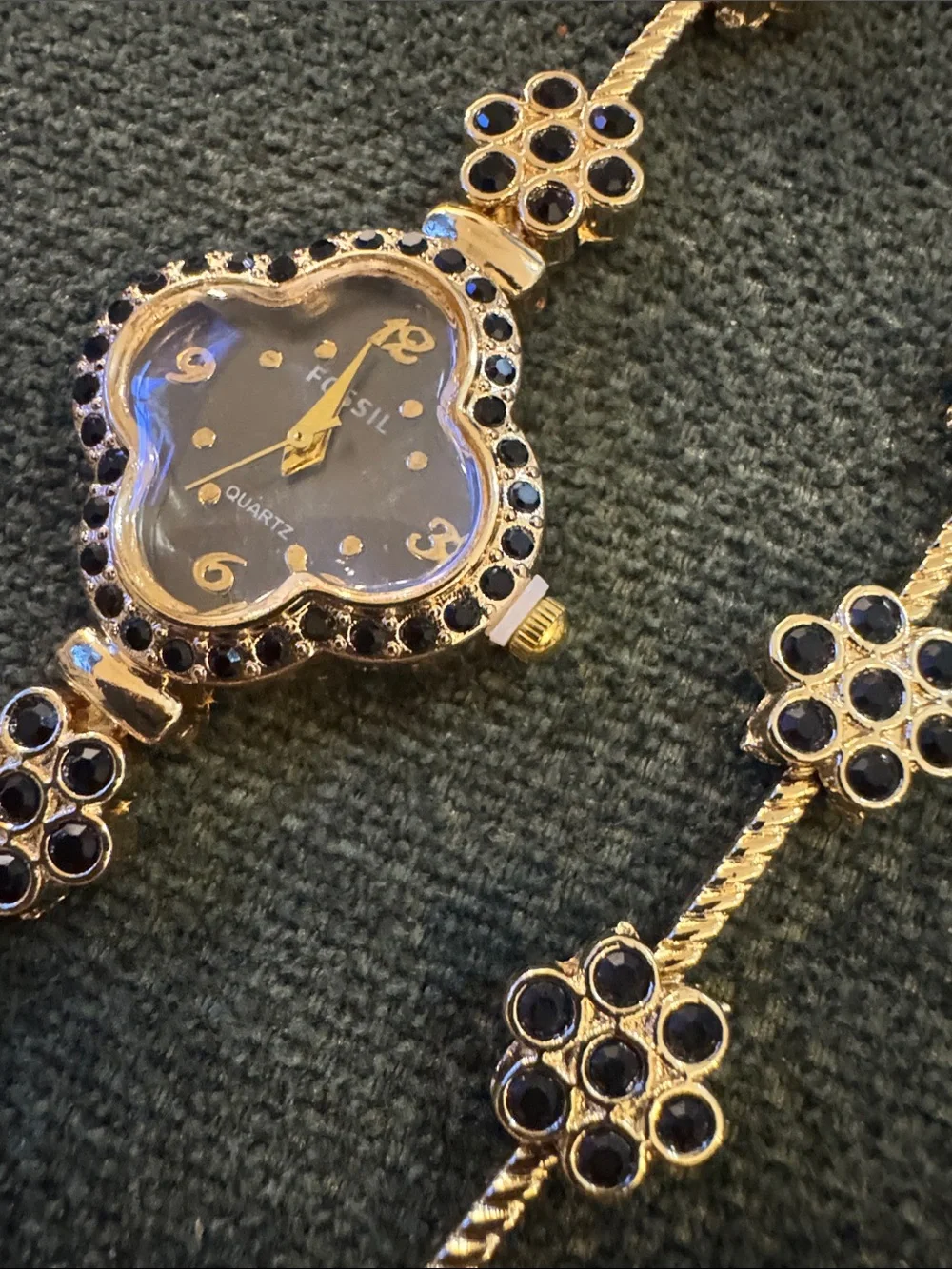 Fossil Women's Gold Tone Black Crystal Accent Bracelet Watch